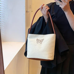 Vacation Butterfly Embroidery Handbag Straw Beach Shoulder Bag