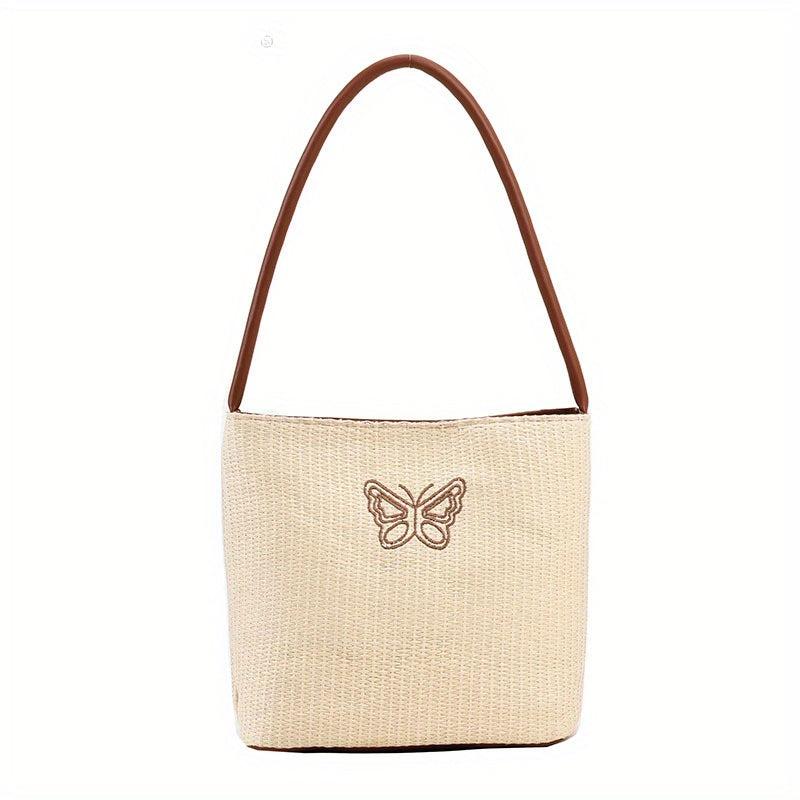 Vacation Butterfly Embroidery Handbag Straw Beach Shoulder Bag