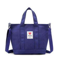 Heart Patch Decor Tote Bag Small Canvas Crossbody Bag Women's Handbag