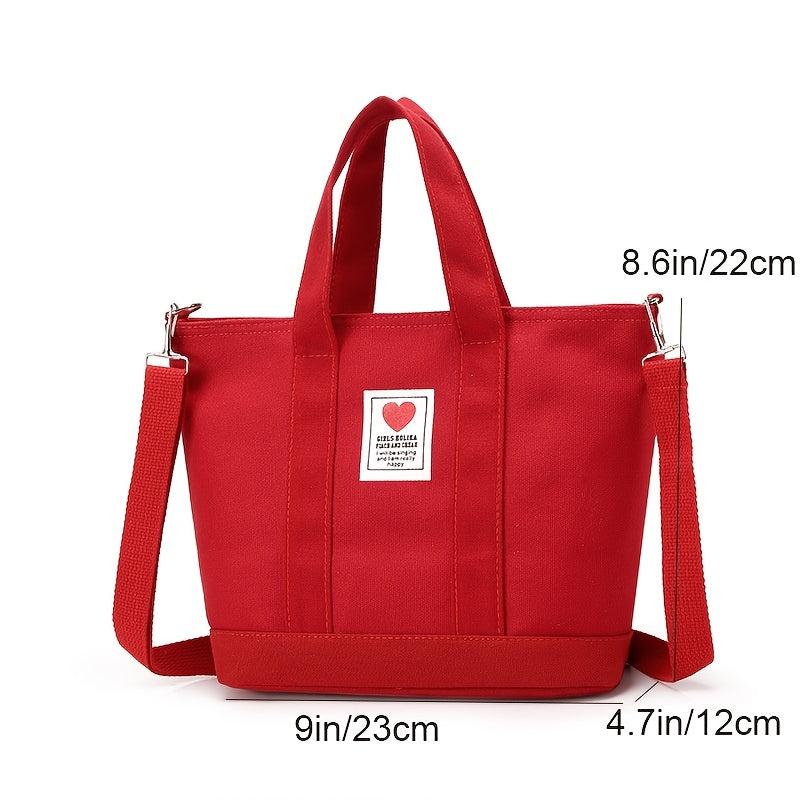 Heart Patch Decor Tote Bag Small Canvas Crossbody Bag Women's Handbag