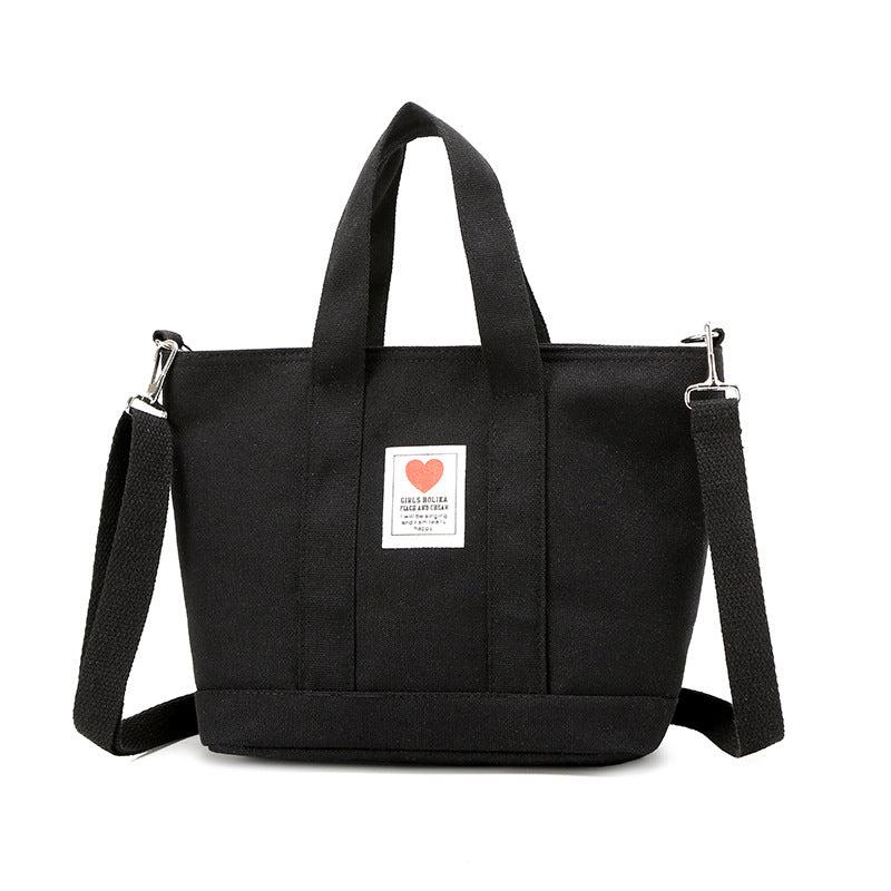 Heart Patch Decor Tote Bag Small Canvas Crossbody Bag Women's Handbag