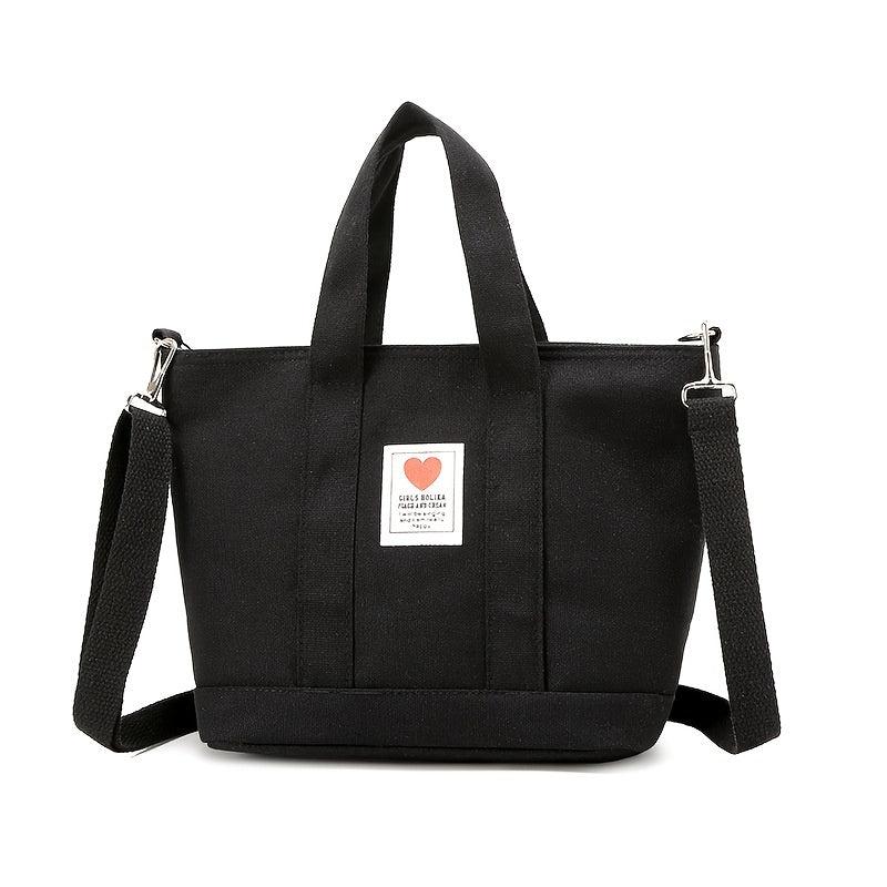 Heart Patch Decor Tote Bag Small Canvas Crossbody Bag Women's Handbag