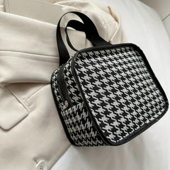 Portable Houndstooth Print Makeup Bag Lightweight Travel Comestic Bag