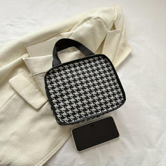 Portable Houndstooth Print Makeup Bag Lightweight Travel Comestic Bag