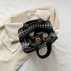 Portable Houndstooth Print Makeup Bag Lightweight Travel Comestic Bag