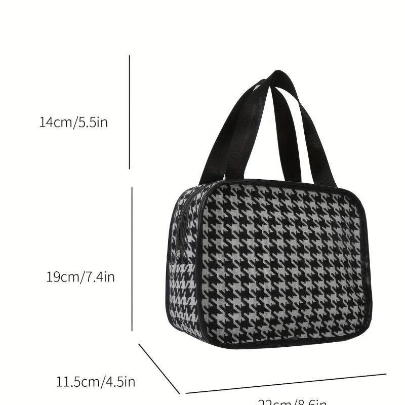 Portable Houndstooth Print Makeup Bag Lightweight Travel Comestic Bag