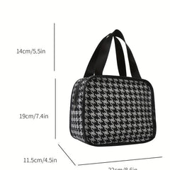 Portable Houndstooth Print Makeup Bag Lightweight Travel Comestic Bag