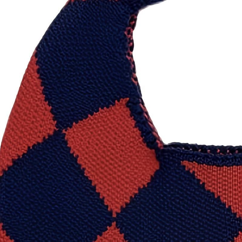Argyle Pattern Crochet Bag Women's Top Handle Purse Woven Satchel Bag