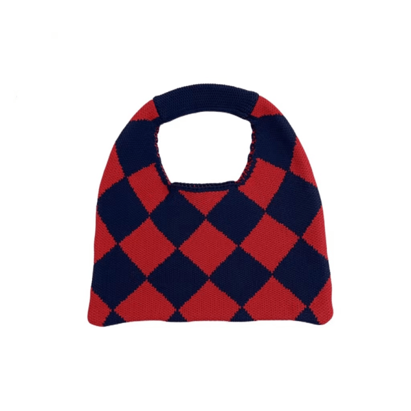 Argyle Pattern Crochet Bag Women's Top Handle Purse Woven Satchel Bag