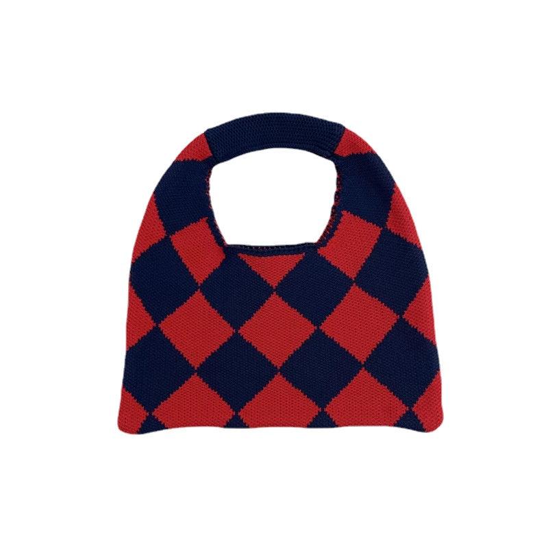Argyle Pattern Crochet Bag Women's Top Handle Purse Woven Satchel Bag