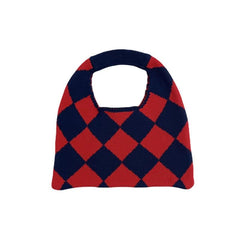 Argyle Pattern Crochet Bag Women's Top Handle Purse Woven Satchel Bag