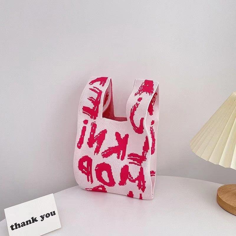 Letter Pattern Knit Handbag Stylish Shoulder Bag