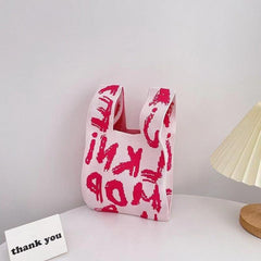 Letter Pattern Knit Handbag Stylish Shoulder Bag