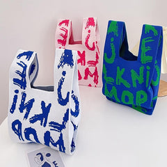 Letter Pattern Knit Handbag Stylish Shoulder Bag
