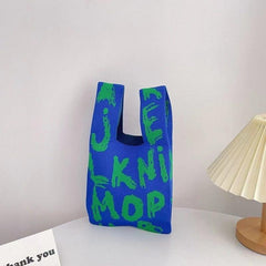 Letter Pattern Knit Handbag Stylish Shoulder Bag