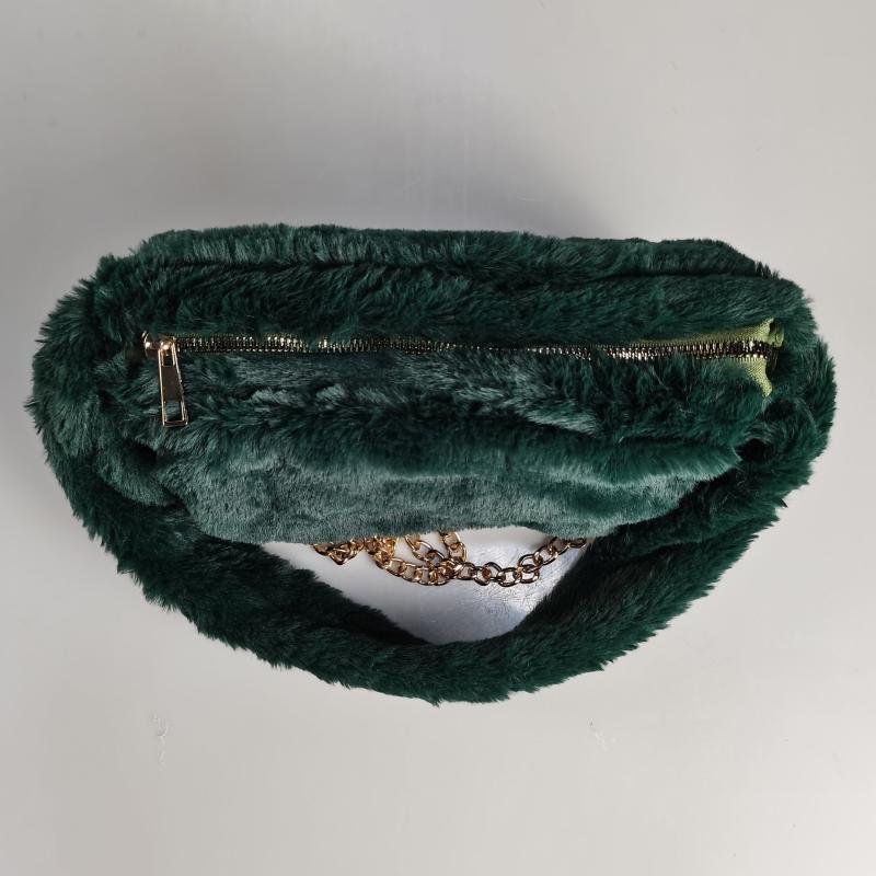 Metal Chain Crossbody Handbag Furry Textured Tote Bag Purse