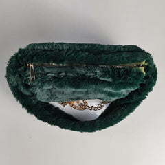Metal Chain Crossbody Handbag Furry Textured Tote Bag Purse