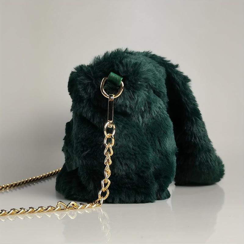 Metal Chain Crossbody Handbag Furry Textured Tote Bag Purse