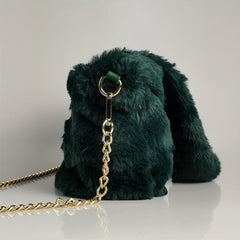 Metal Chain Crossbody Handbag Furry Textured Tote Bag Purse
