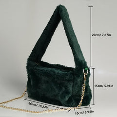 Metal Chain Crossbody Handbag Furry Textured Tote Bag Purse