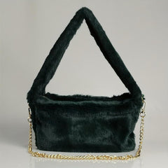 Metal Chain Crossbody Handbag Furry Textured Tote Bag Purse