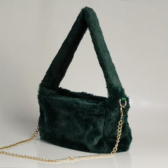 Metal Chain Crossbody Handbag Furry Textured Tote Bag Purse