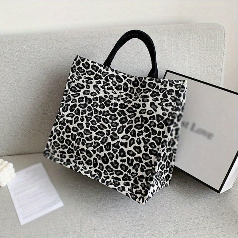 Leopard Pattern Canvas Tote Bag Large Capacity Shoulder Bag for Work Travel