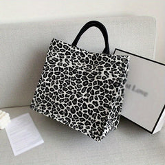 Leopard Pattern Canvas Tote Bag Large Capacity Shoulder Bag for Work Travel