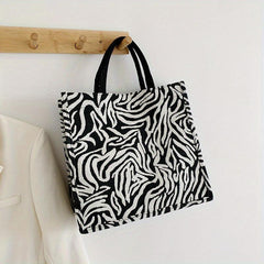 Leopard Pattern Canvas Tote Bag Large Capacity Shoulder Bag for Work Travel