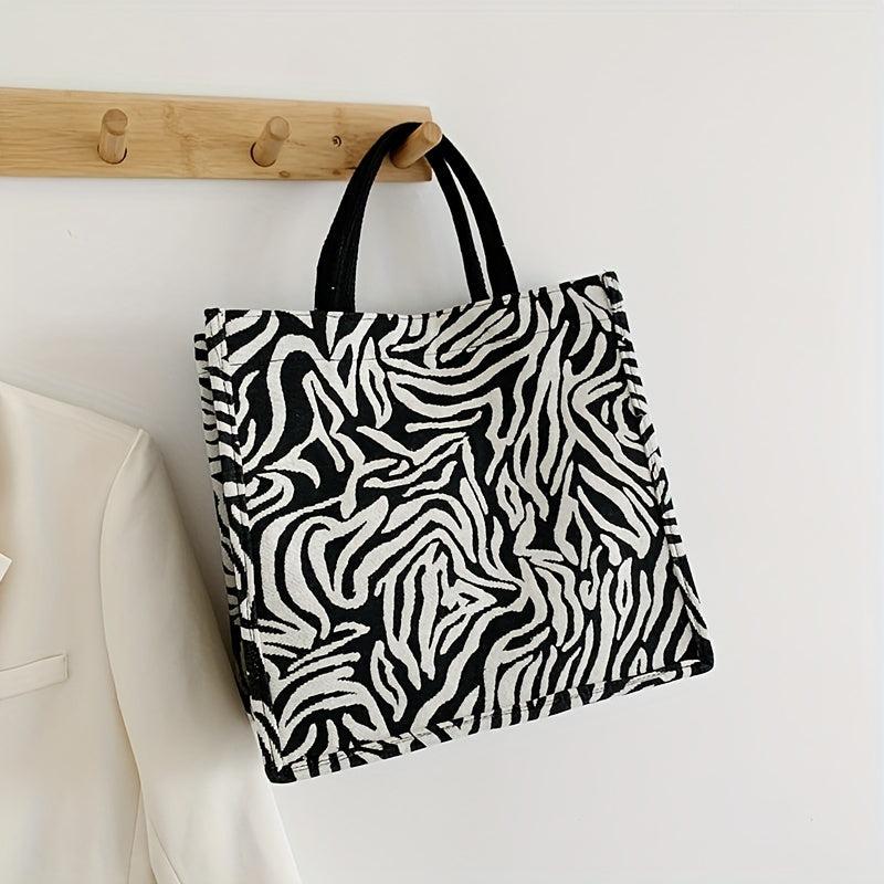 Leopard Pattern Canvas Tote Bag Large Capacity Shoulder Bag for Work Travel