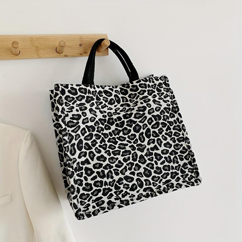Leopard Pattern Canvas Tote Bag Large Capacity Shoulder Bag for Work Travel