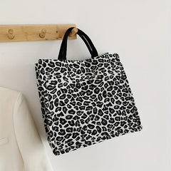 Leopard Pattern Canvas Tote Bag Large Capacity Shoulder Bag for Work Travel