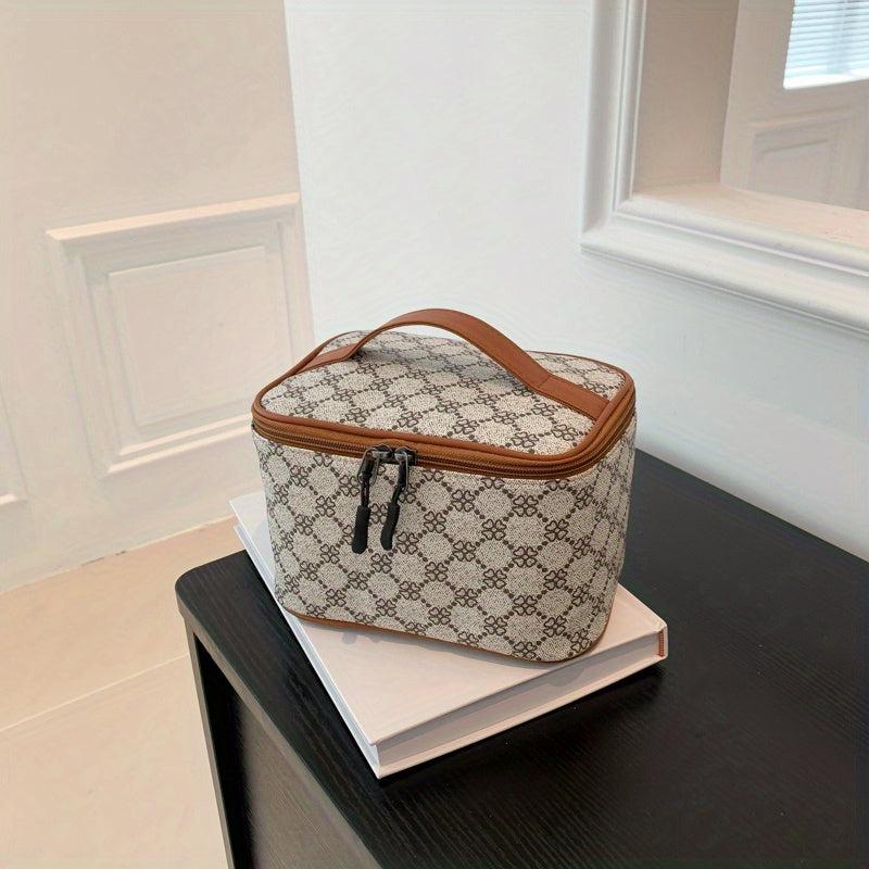 Stylish Double Zipper Mesh Handbag Top Handle PU Leather Durable Handbag