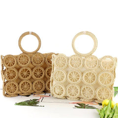 Straw Woven Beach Handbag Square Drawstring Bag Women's Summer Essentials