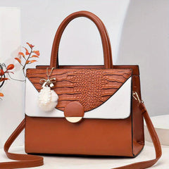 Crocodile Pattern Tote Satchel Bag PU Leather Textured Shoulder Bag