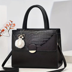 Crocodile Pattern Tote Satchel Bag PU Leather Textured Shoulder Bag