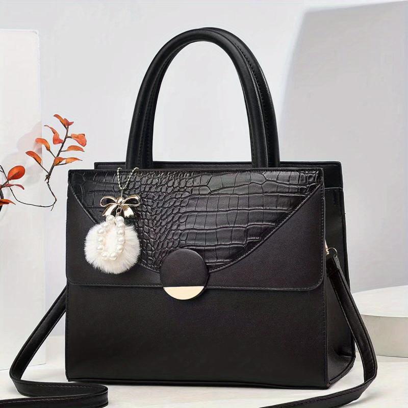 Crocodile Pattern Tote Satchel Bag PU Leather Textured Shoulder Bag