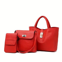 3 Pcs Solid Bag Sets Tote Handbag Square Bag All Match Bags