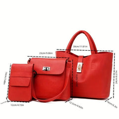 3 Pcs Solid Bag Sets Tote Handbag Square Bag All Match Bags