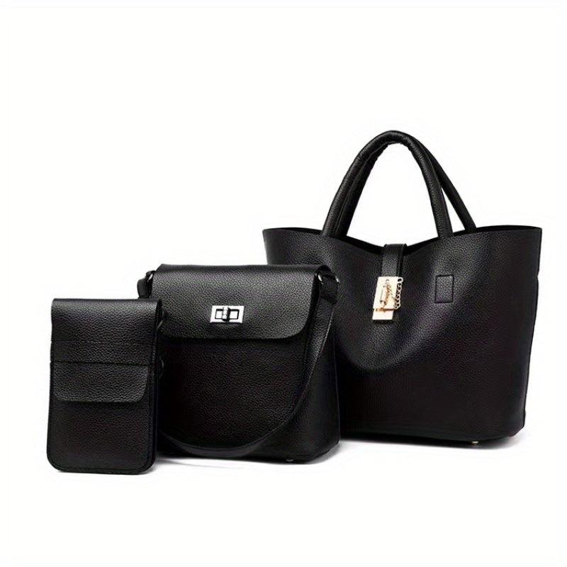 3 Pcs Solid Bag Sets Tote Handbag Square Bag All Match Bags