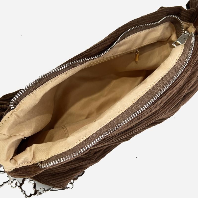 Corduroy Shoulder Bag with Chain for Autumn & Winter