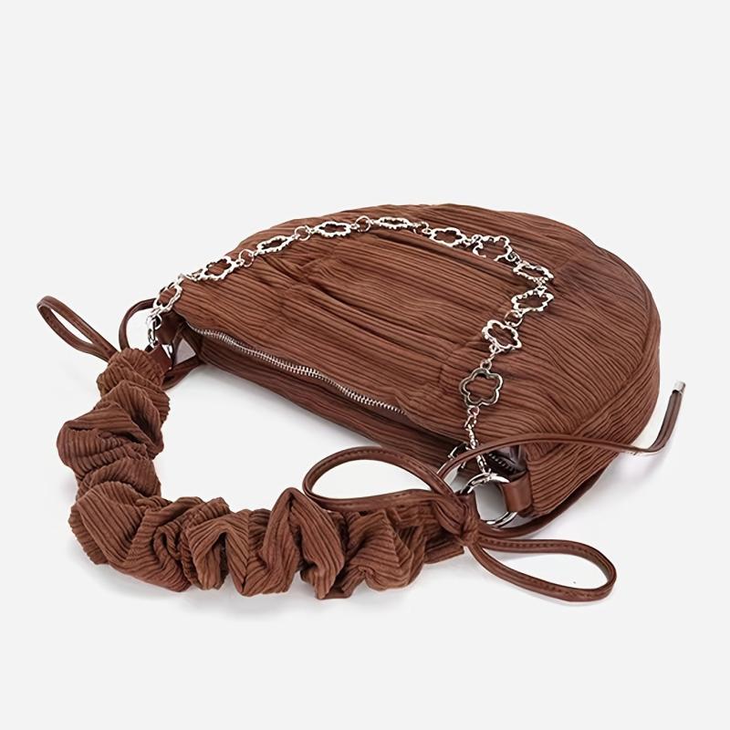 Corduroy Shoulder Bag with Chain for Autumn & Winter