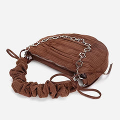 Corduroy Shoulder Bag with Chain for Autumn & Winter