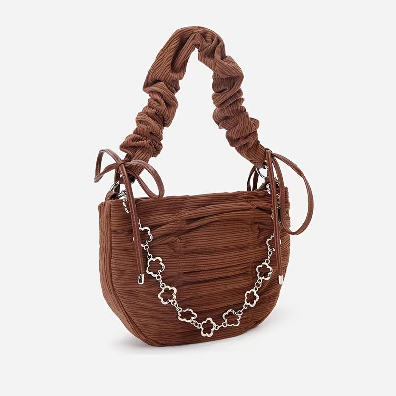 Corduroy Shoulder Bag with Chain for Autumn & Winter