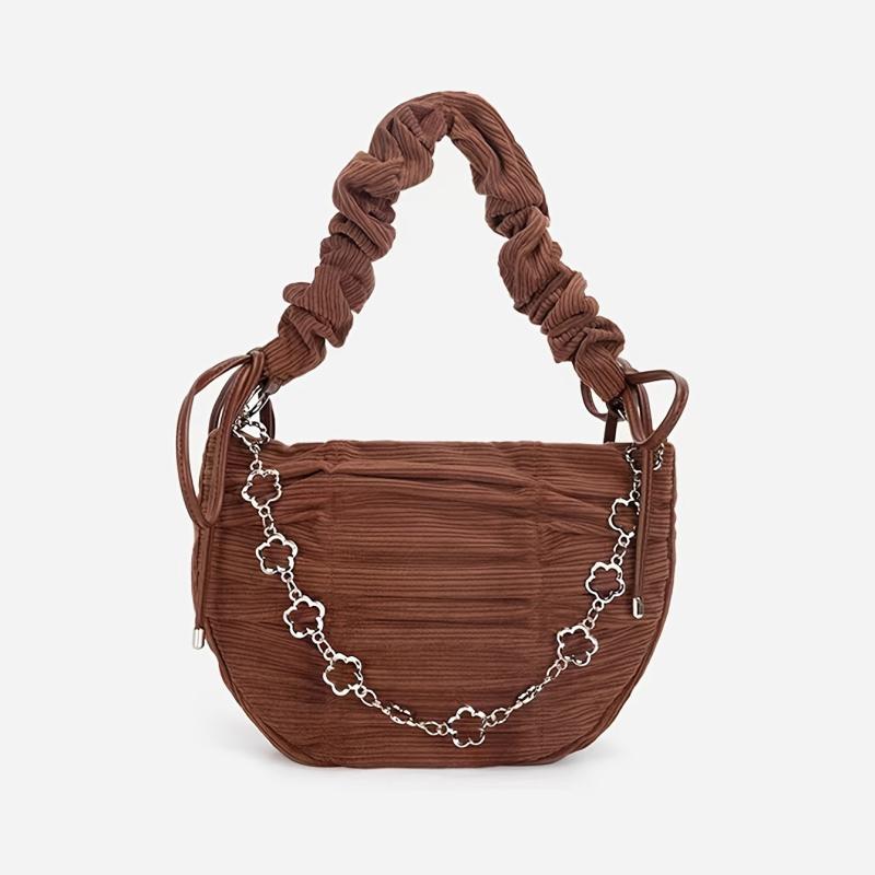 Corduroy Shoulder Bag with Chain for Autumn & Winter
