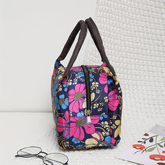Floral Lunch Box Bag Nylon Handbag for Travel Picnic Work