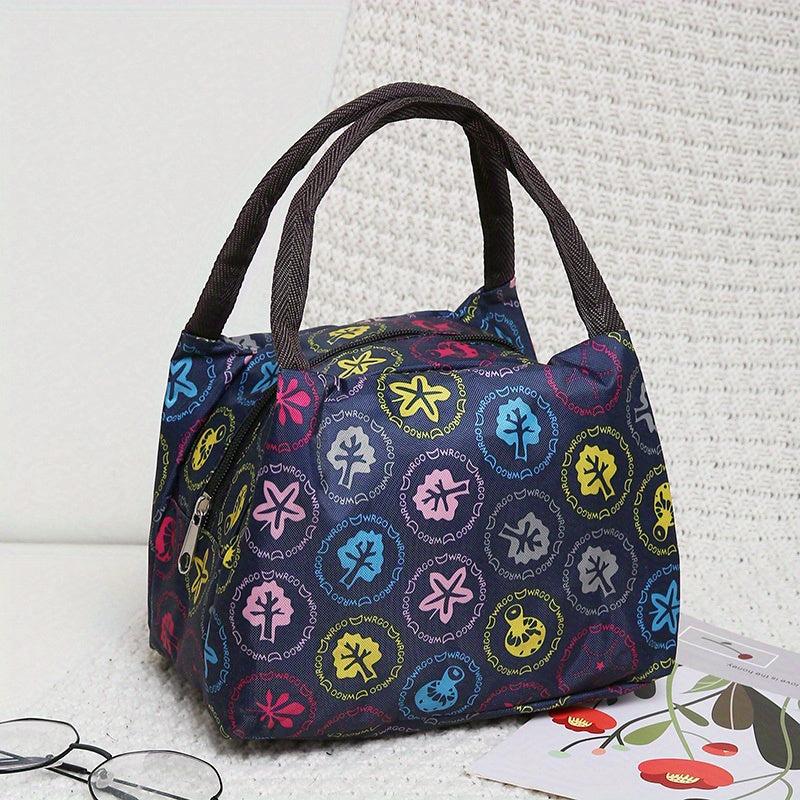 Floral Lunch Box Bag Nylon Handbag for Travel Picnic Work