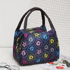 Floral Lunch Box Bag Nylon Handbag for Travel Picnic Work