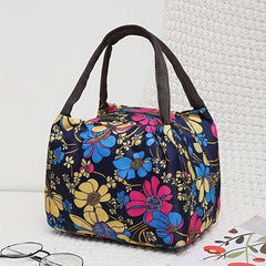 Floral Lunch Box Bag Nylon Handbag for Travel Picnic Work