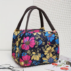 Floral Lunch Box Bag Nylon Handbag for Travel Picnic Work